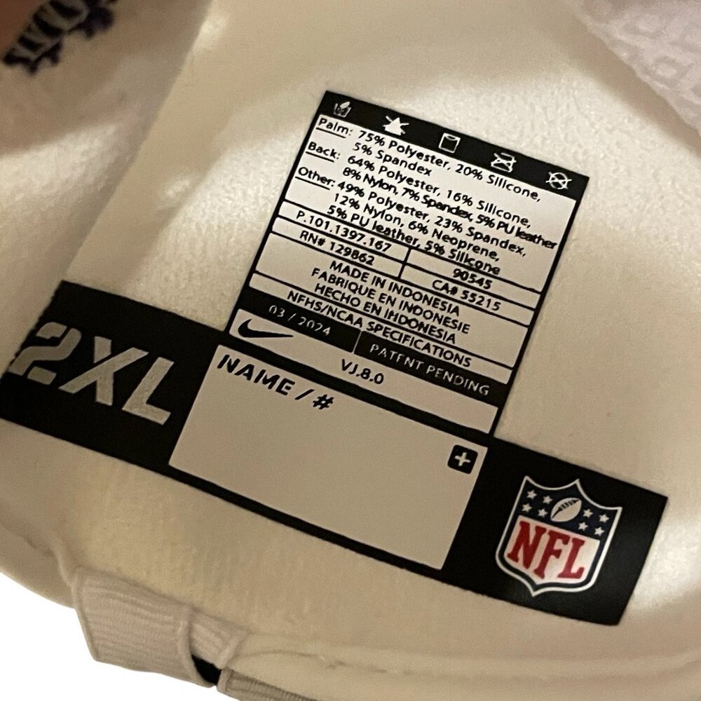 Nike Vapor Jet 8.0 NFL Football Receiver Gloves White Purple HF0315-167 XXL 2XL - Picture 7 of 7